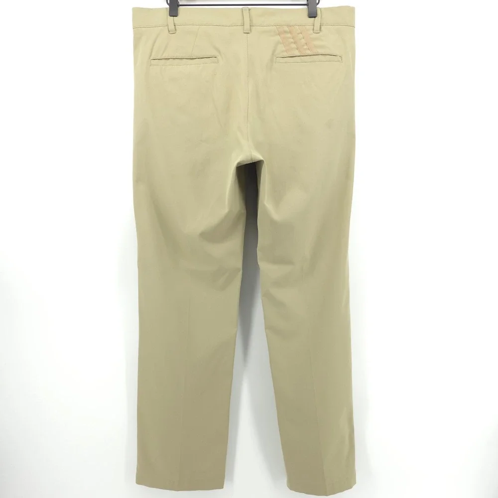 Adidas Mens‎ Golf Pants 35x32 Khaki Tan 3-Stripe Performance Trousers